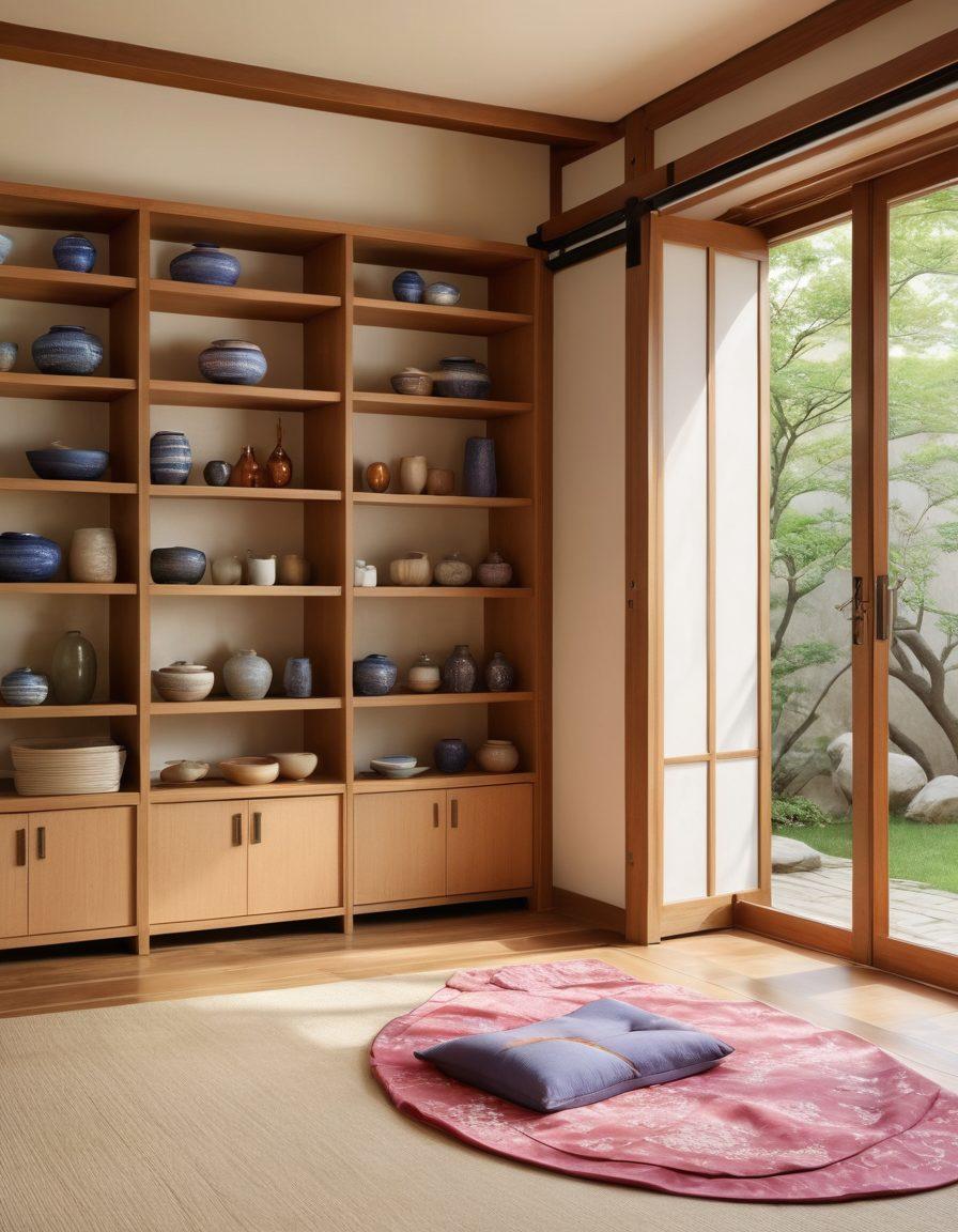 A serene and calming scene depicting a cozy therapy room adorned with traditional Korean elements, such as Hanbok fabric, beautiful pottery, and sliding wooden doors. A diverse group of individuals engaged in various therapy activities, including art therapy and group discussions, radiating warmth and connection. Soft, natural lighting enhances the ambiance, inviting viewers to embrace emotional healing and wellness. super-realistic. vibrant colors. cozy atmosphere.